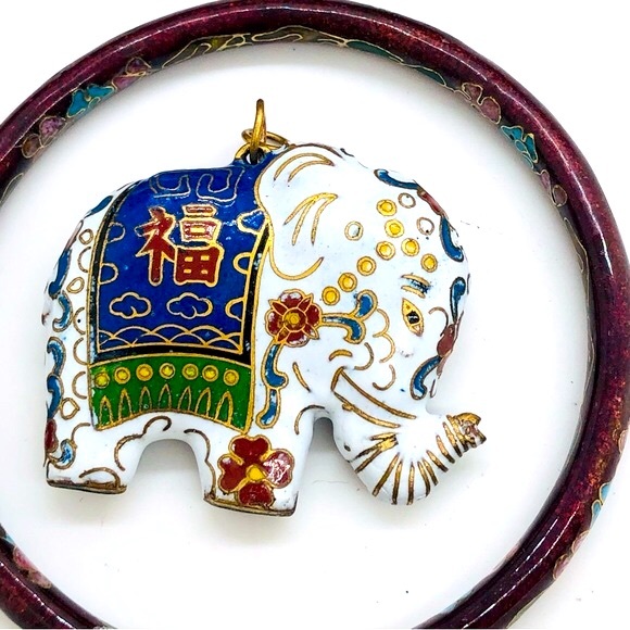 Vintage Cloisonne Elephant Pendant & Bangle - Picture 10 of 14